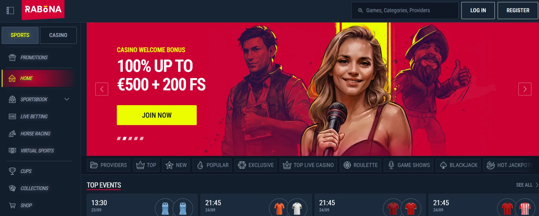 Rabona Casino Screen
